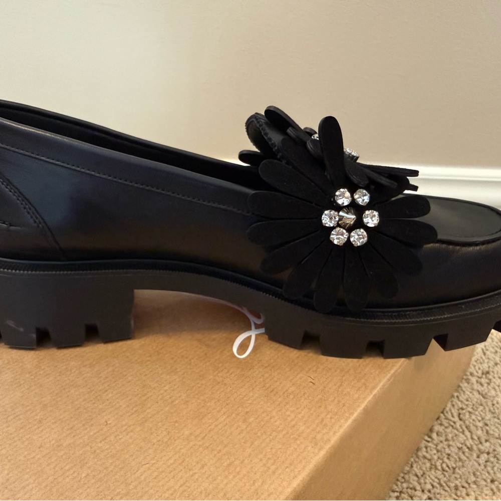 Christian Louboutin Black Loafers with Floral Embellishments - Picture 8 of 11